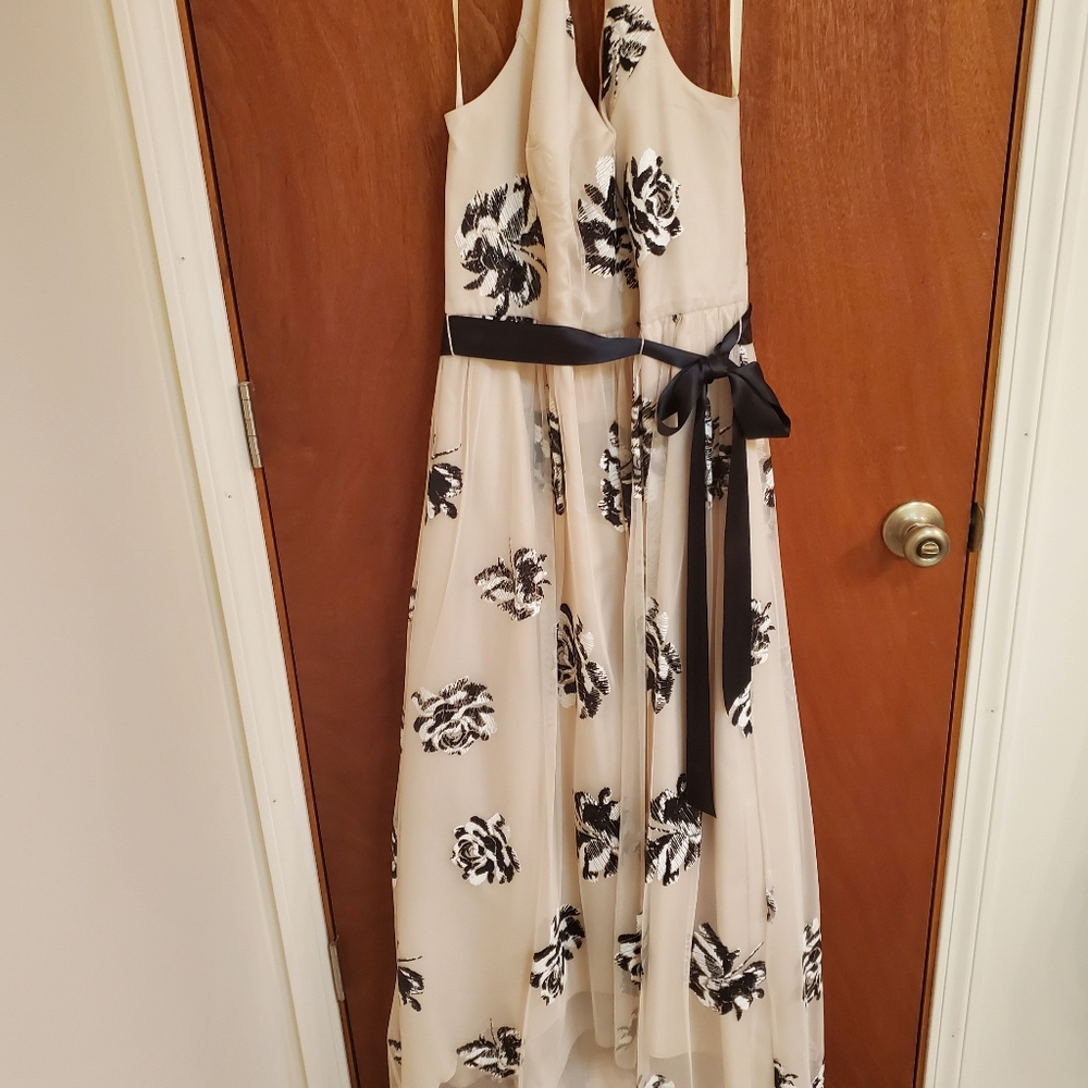 Halter Top Formal Gown Cream with Black and White Flowers